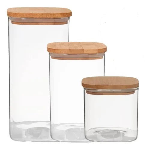 VH FRASCO BOROSIL. CUADR 1300ml TAPA BAMBOO